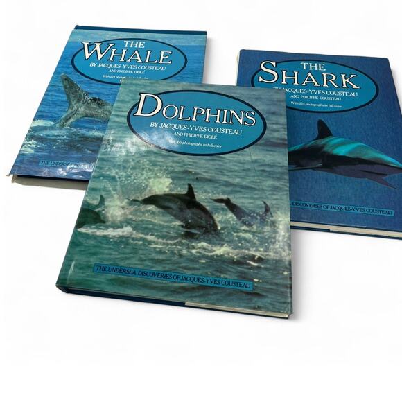 Set 4 Vintage 80's 1980's Whales Jacques Cousteau Sharks Dolphin Coffee Table - Picture 3 of 16